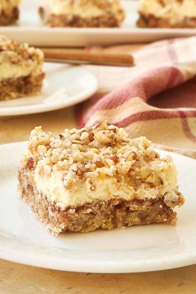 an Apple Cream Cheese Oat Bar served on a white plate