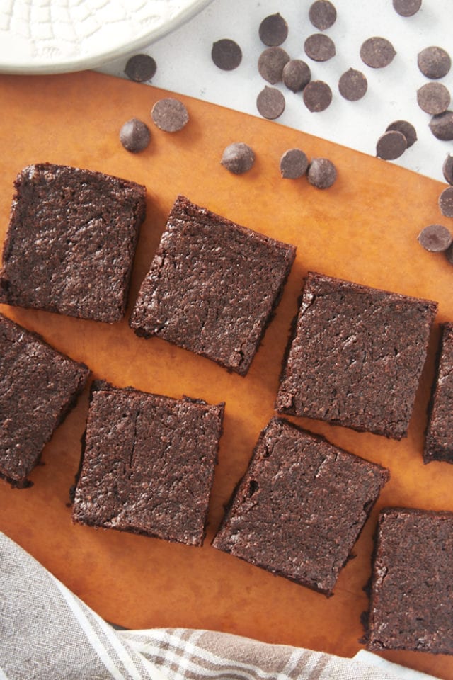 sliced brownies on a cutting board