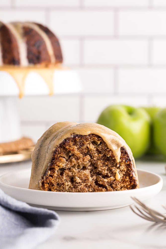 slice of Apple Spice Cake on a white plate