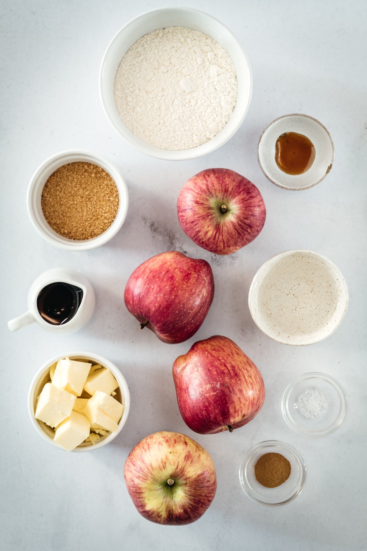 Overhead shot of Mini Caramel Apple Pie ingredients