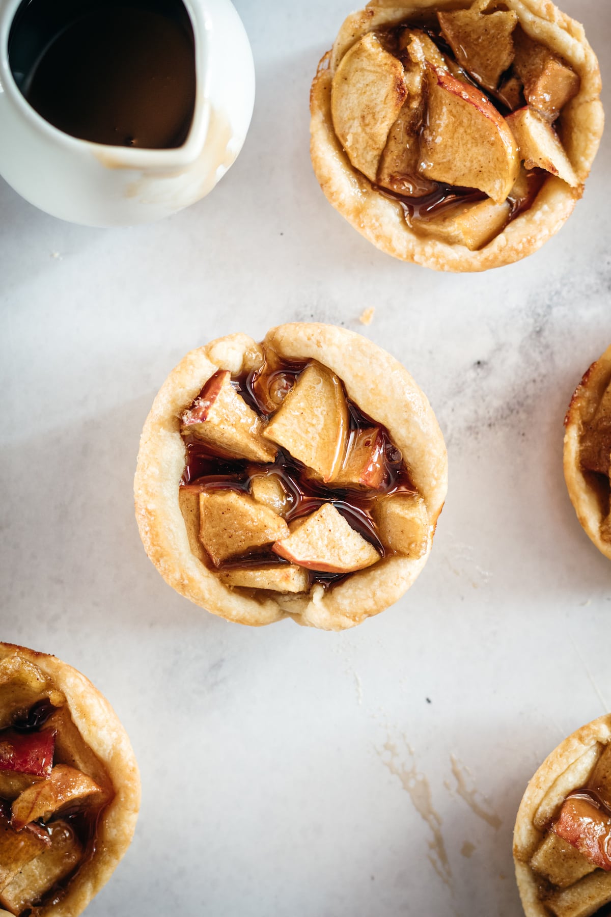 Overhead closeup of Mini Caramel Apple Pies