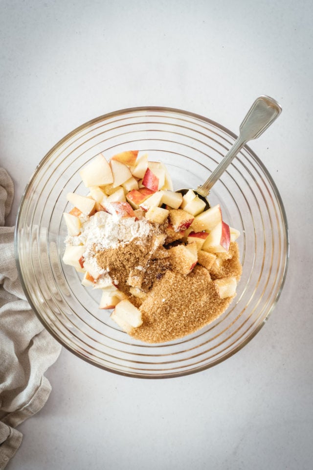 Overhead shot of Mini Caramel Apple Pie filing ingredients