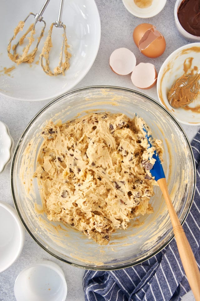 mixed peanut butter cookie dough with chocolate chips, potato chips, and more