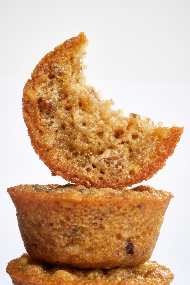 close-up view of a stack of Pecan Pie Cupcakes