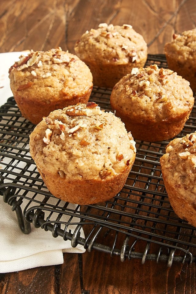 spiced pecan muffins on a wire rack