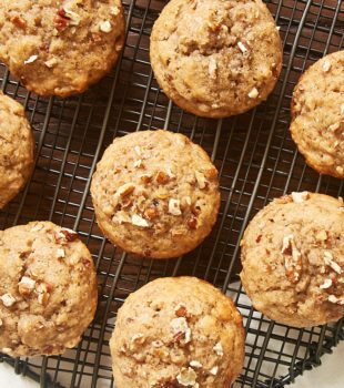 overhead view of Pecan Spice Muffins cooling on a wire rack