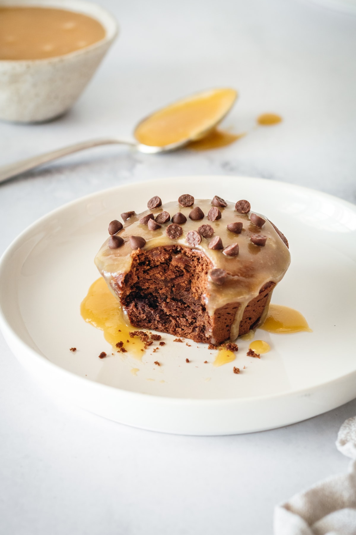 Mini chocolate pound cake topped with butterscotch and chocolate chips