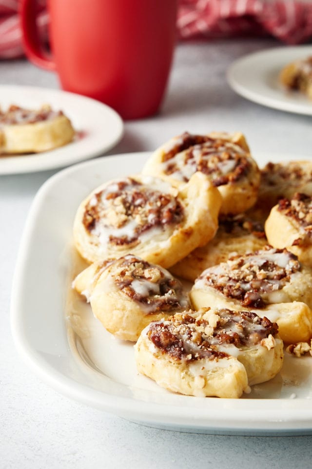 Apple Butter Pinwheels served on a white tray