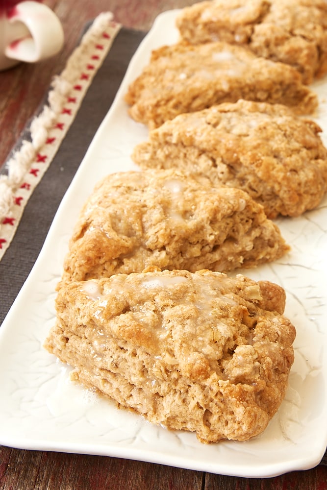 oat scones on a long white tray