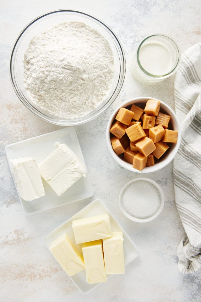 overhead view of ingredients for Mini Caramel Tarts