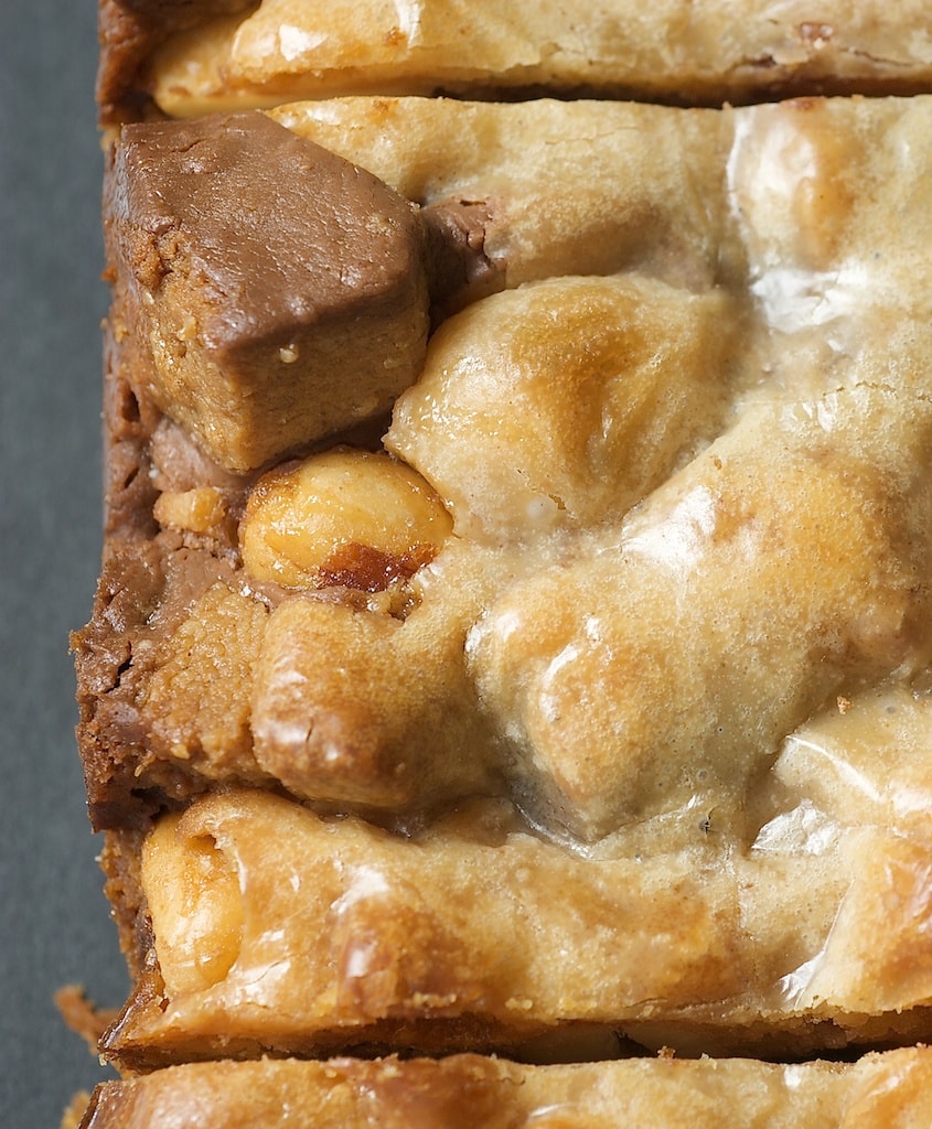 overhead view of a Peanut Butter Candy Bar Square