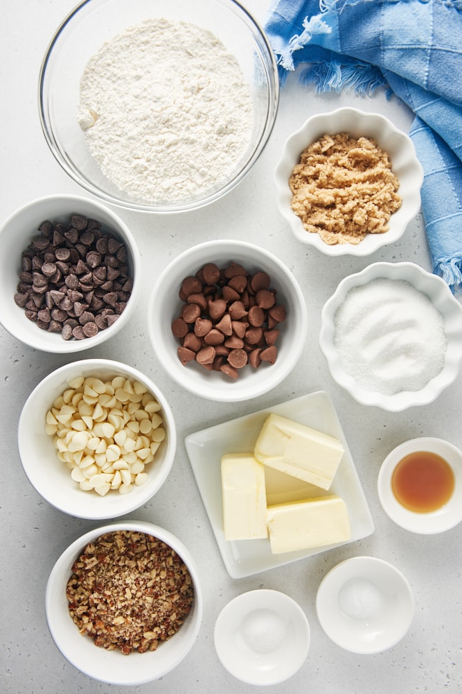 overhead view of ingredients for Chocolate Chip Cookie Brittle