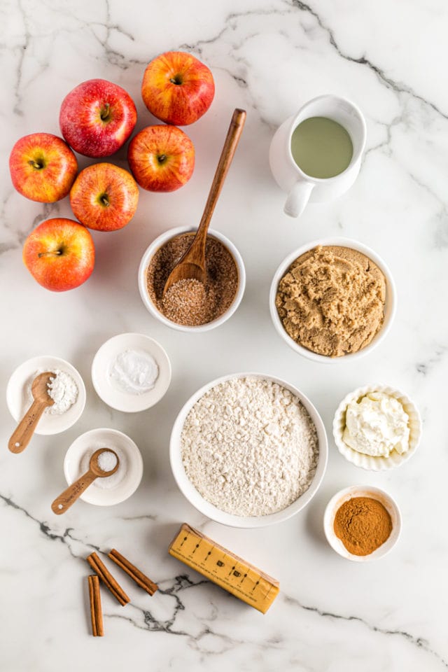 overhead view of ingredients for Brown Sugar Apple Cobbler