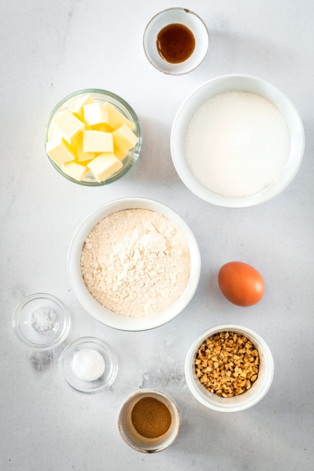 Overhead shot of Cinnamon Roll Cookie ingredients