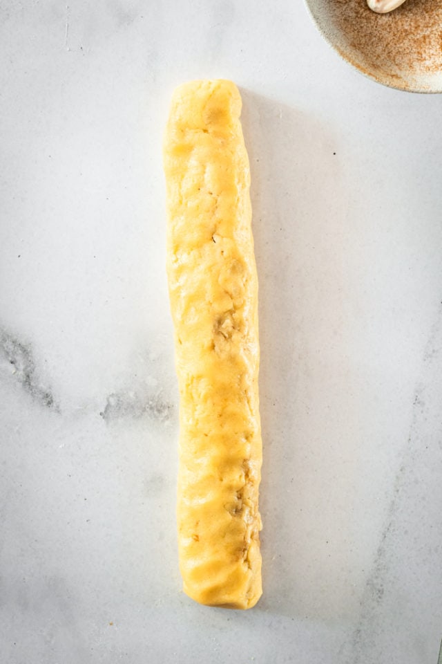 Rolled up cookie dough before slicing