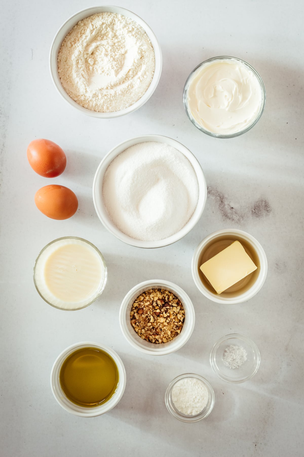 Overhead view of cream cheese muffin ingredients
