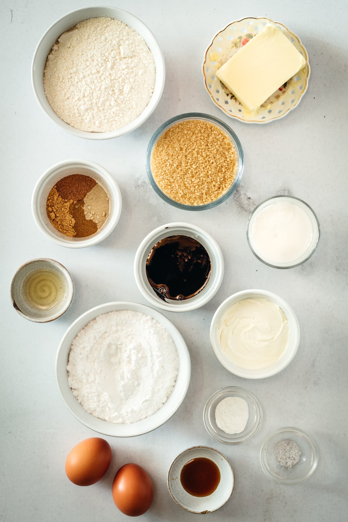 Overhead view of gingerbread cupcake ingredients