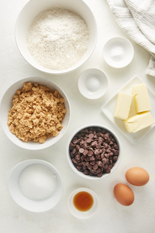 overhead view of ingredients for Chewy Chocolate Chip Cookies
