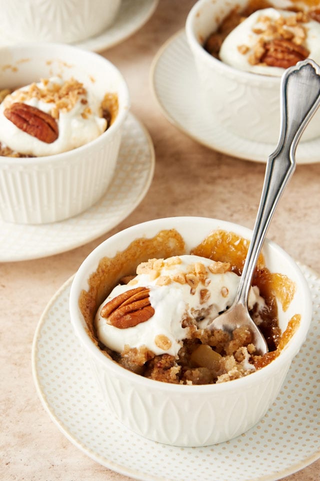 Small-batch Ginger Pear Pudding Cakes combine fresh pears, nuts, and spices for a fantastic fall dessert. While the cake bakes, it creates a layer of rich butterscotch pudding underneath a layer of flavorful cake. Absolutely delicious!