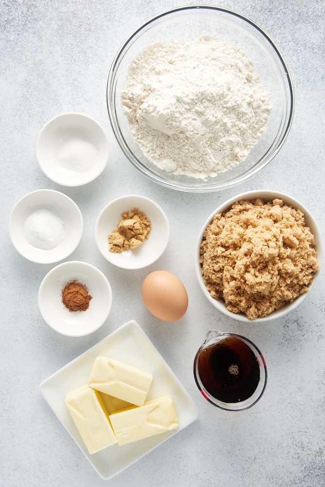 overhead view of ingredients for Maple Ginger Cookies