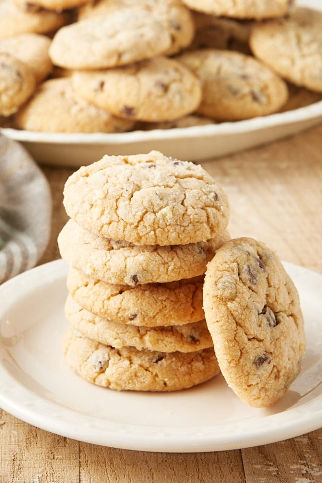 stack of Peanut Butter Crinkle Cookies on a white plate