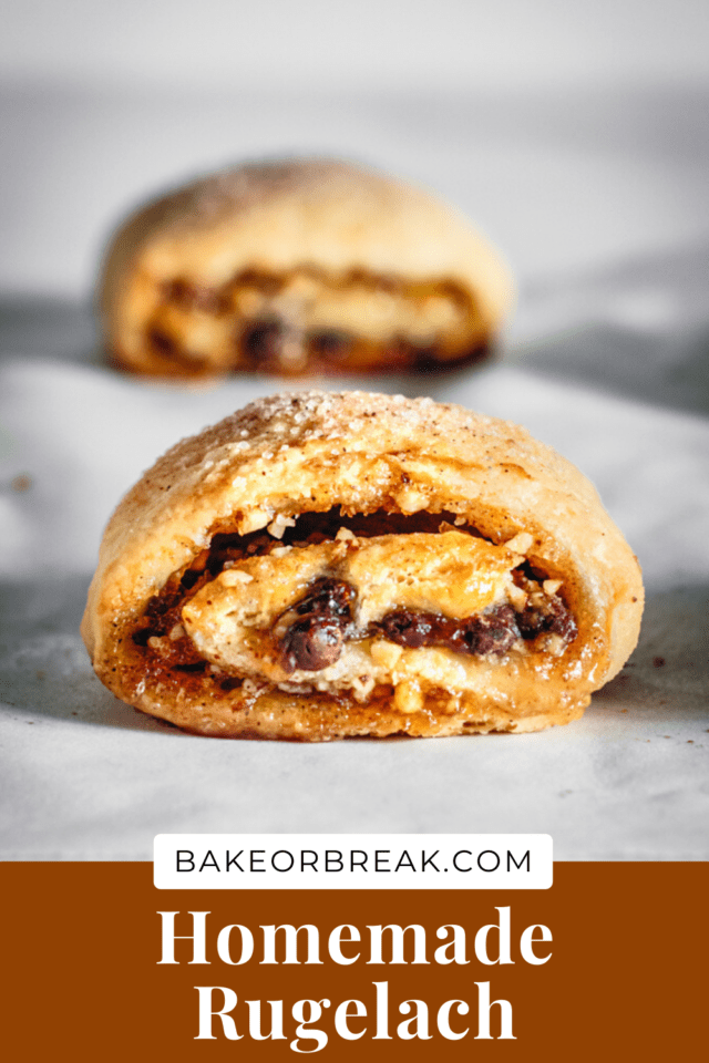 Homemade Rugelach filled with preserves and chocolate.