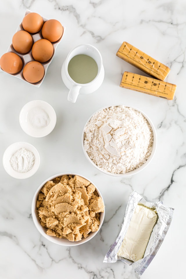 overhead view of ingredients for Brown Sugar Pound Cakes