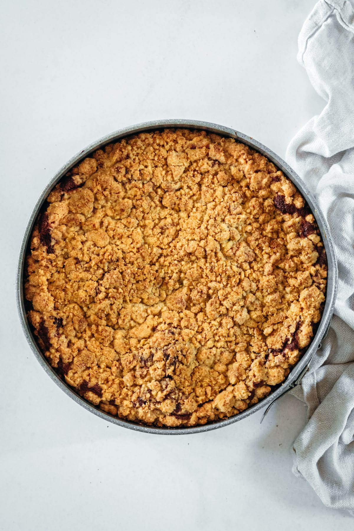 Overhead view of coffee cake in springform pan