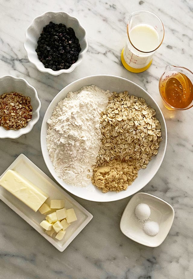 overhead view of ingredients for Currant Oat Scones