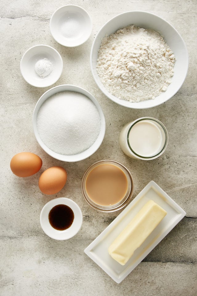 overhead view of ingredients for Irish Cream Cake