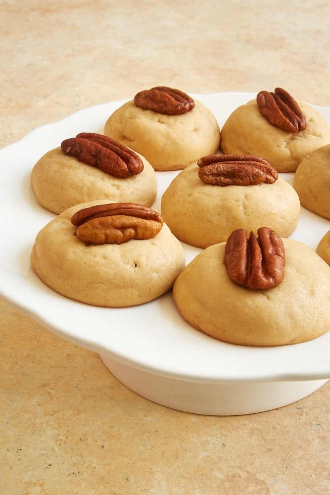 Pound Cake Cookies served on a white pedestal tray