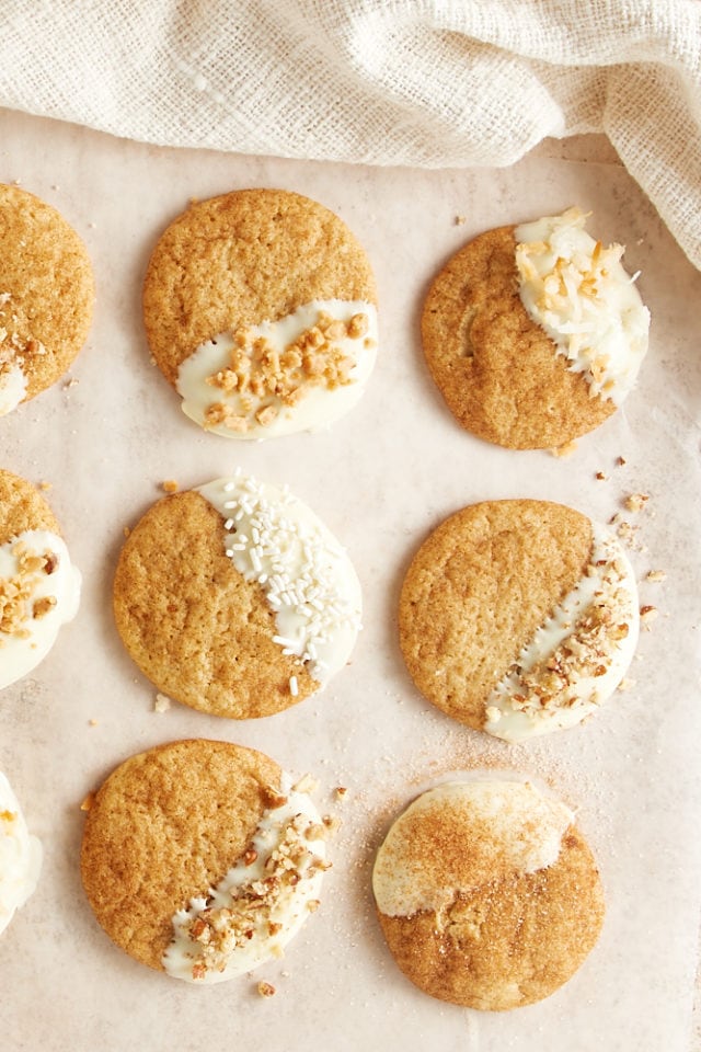 White Chocolate Snickerdoodles on waxed paper