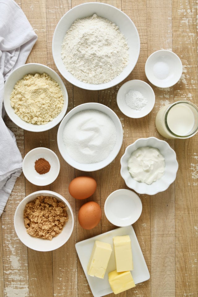 overhead view of ingredients for Almond Crumb Cake