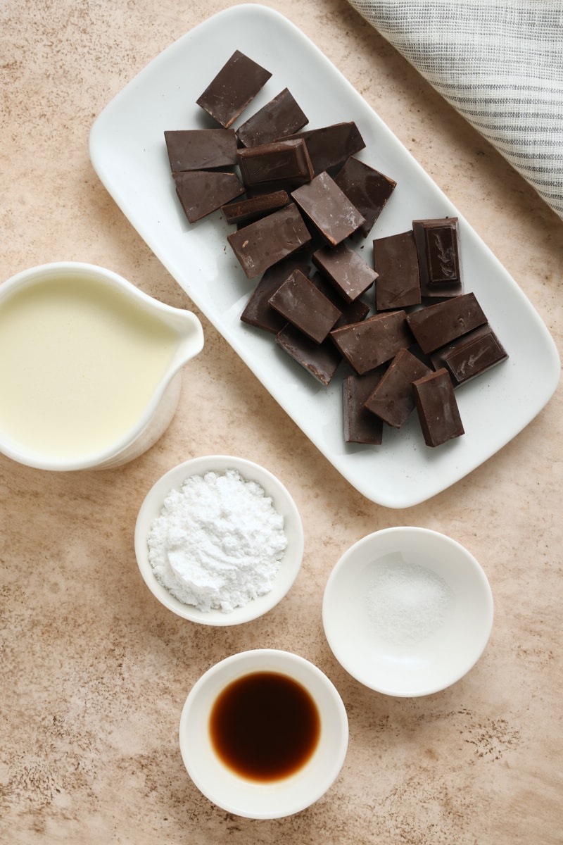 overhead view of ingredients for Chocolate Mousse