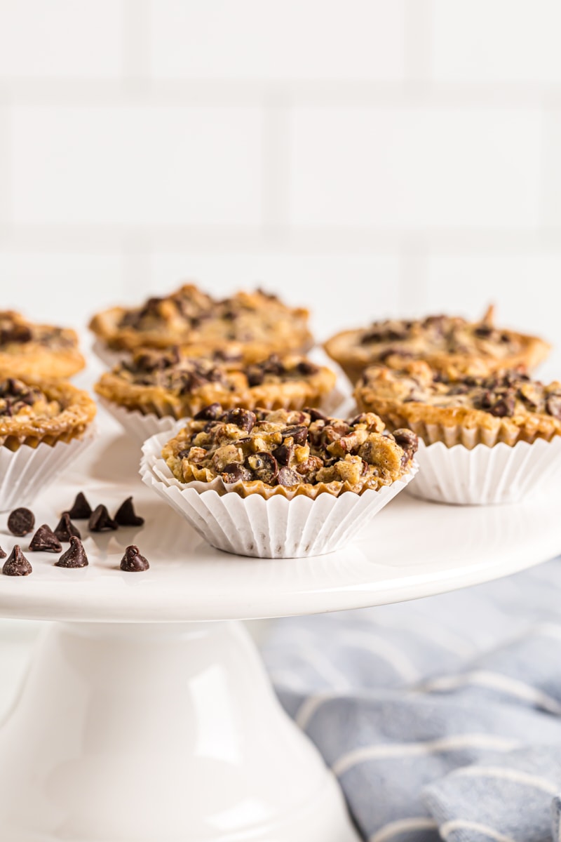 Chocolate chip cupcakes on cake stand