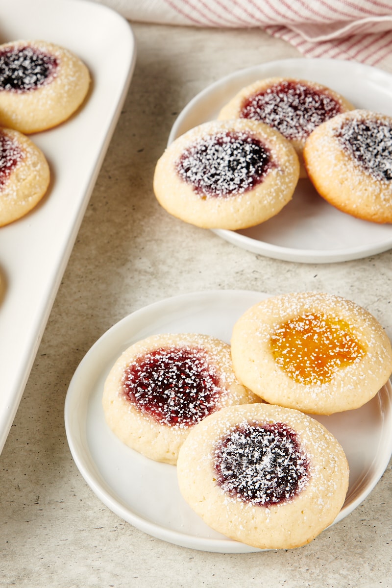 Cream Cheese Thumbprint Cookies served on white plates