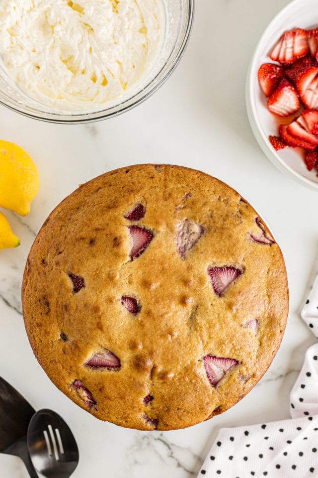 Overhead view of Lemon-Strawberry Shortcake before adding toppings