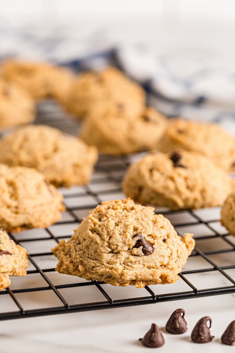 Oatmeal Peanut Butter Chocolate Chip Cookies on wire cooling rack