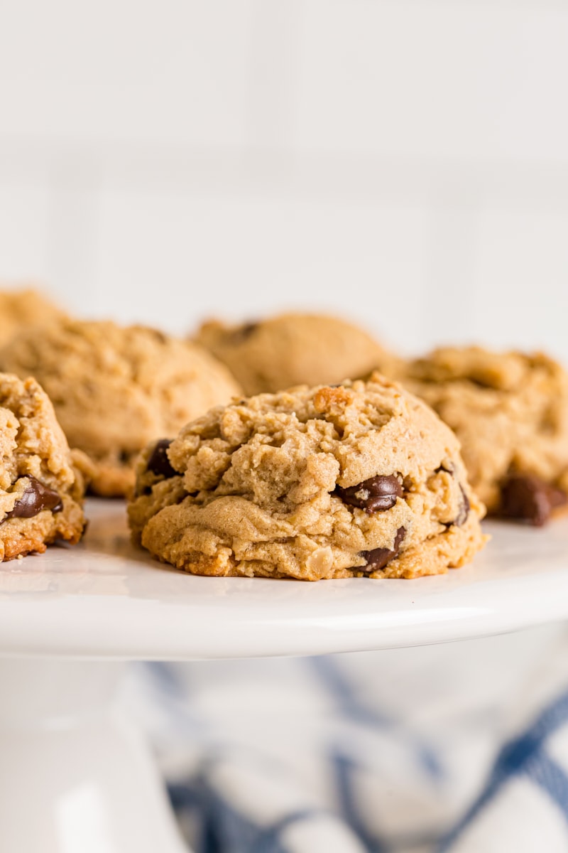 Oatmeal Peanut Butter Chocolate Chip Cookies on cake stand