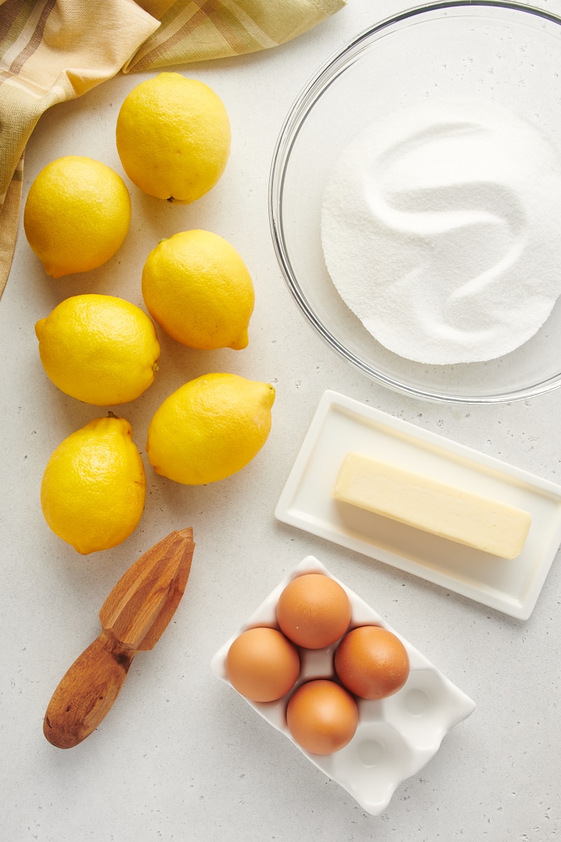 overhead view of ingredients for lemon curd