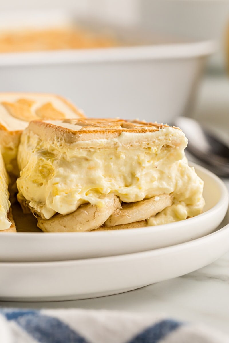 Closeup of banana pudding serving on plate