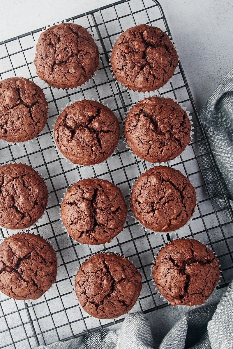 Brownie cupcakes on wire cooling rack