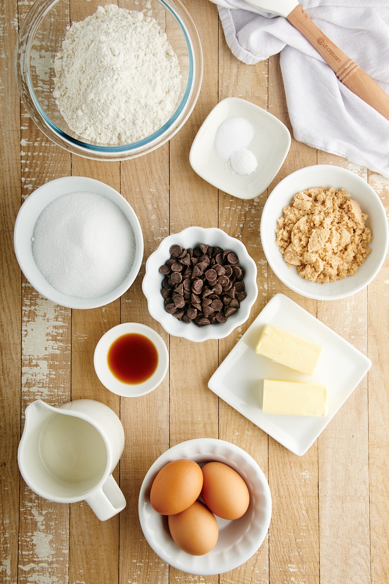 overhead view of ingredients for Chocolate Chip Loaf Cake