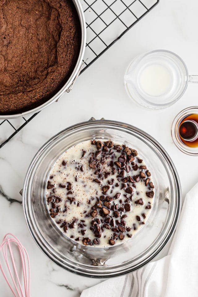 Cream and chocolate in glass bowl