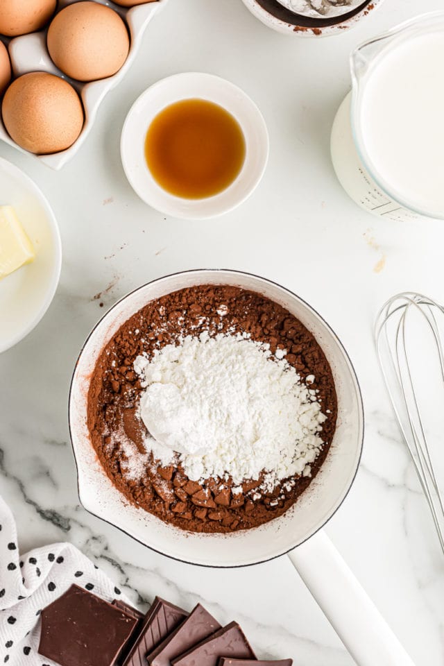 Pudding ingredients in saucepan