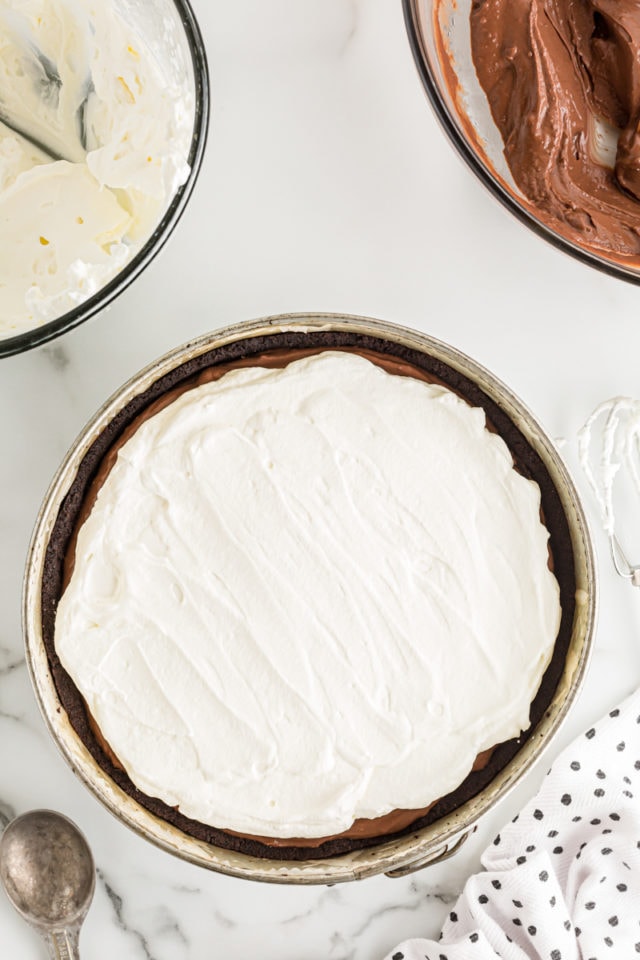 Overhead view of Mississippi Mud Pie in springform pan