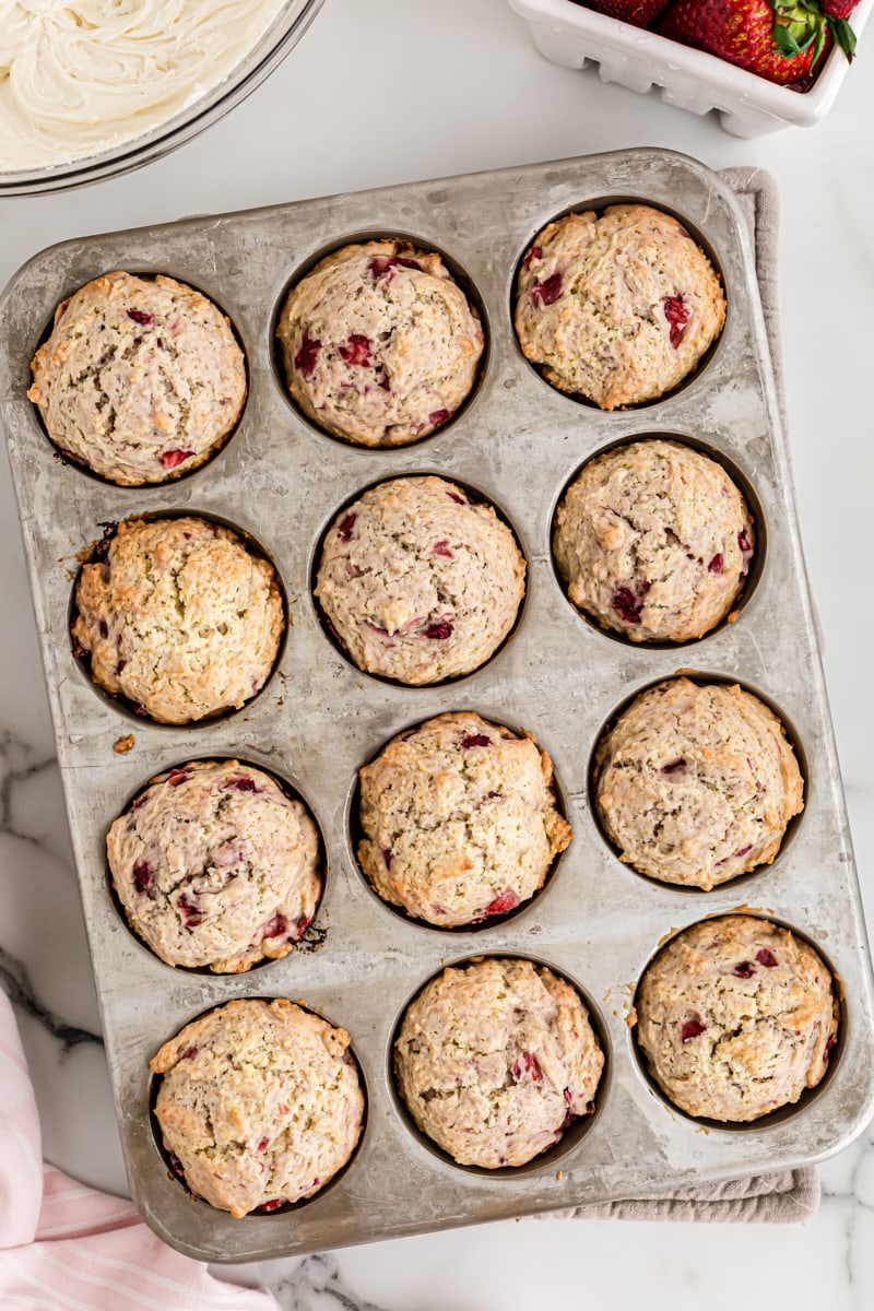 Strawberry cupcakes in muffin tin