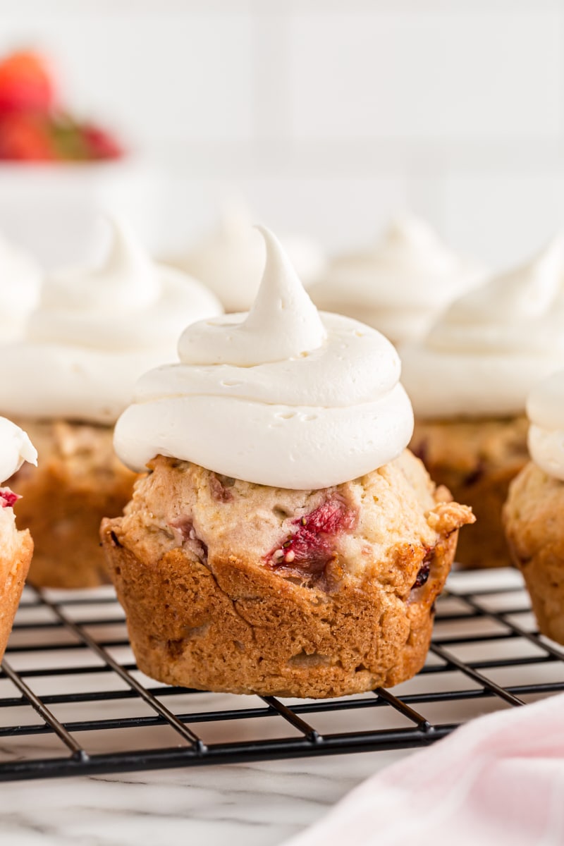 Strawberry cupcakes on cooling rack