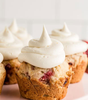 Strawberry cupcakes on cake stand