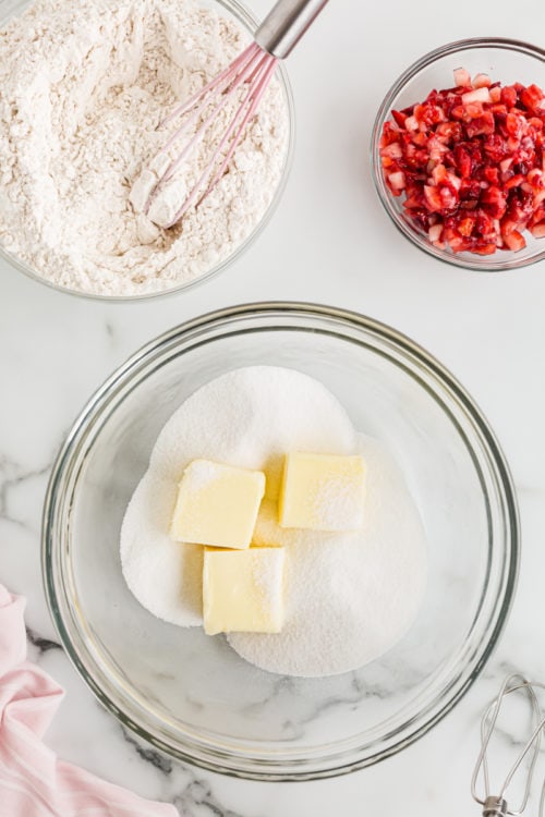 Butter and sugar in mixing bowl